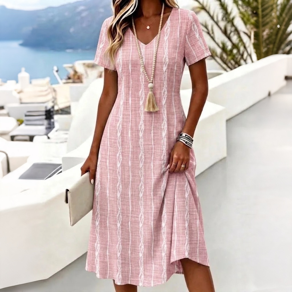 Comstylish Women's Retro Abstract Pattern V-neck Dress