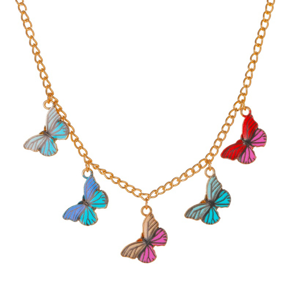 

Colorful Butterfly Choker Necklace Charming Women Pendant Clavicle Chain, Gold, 501 Original