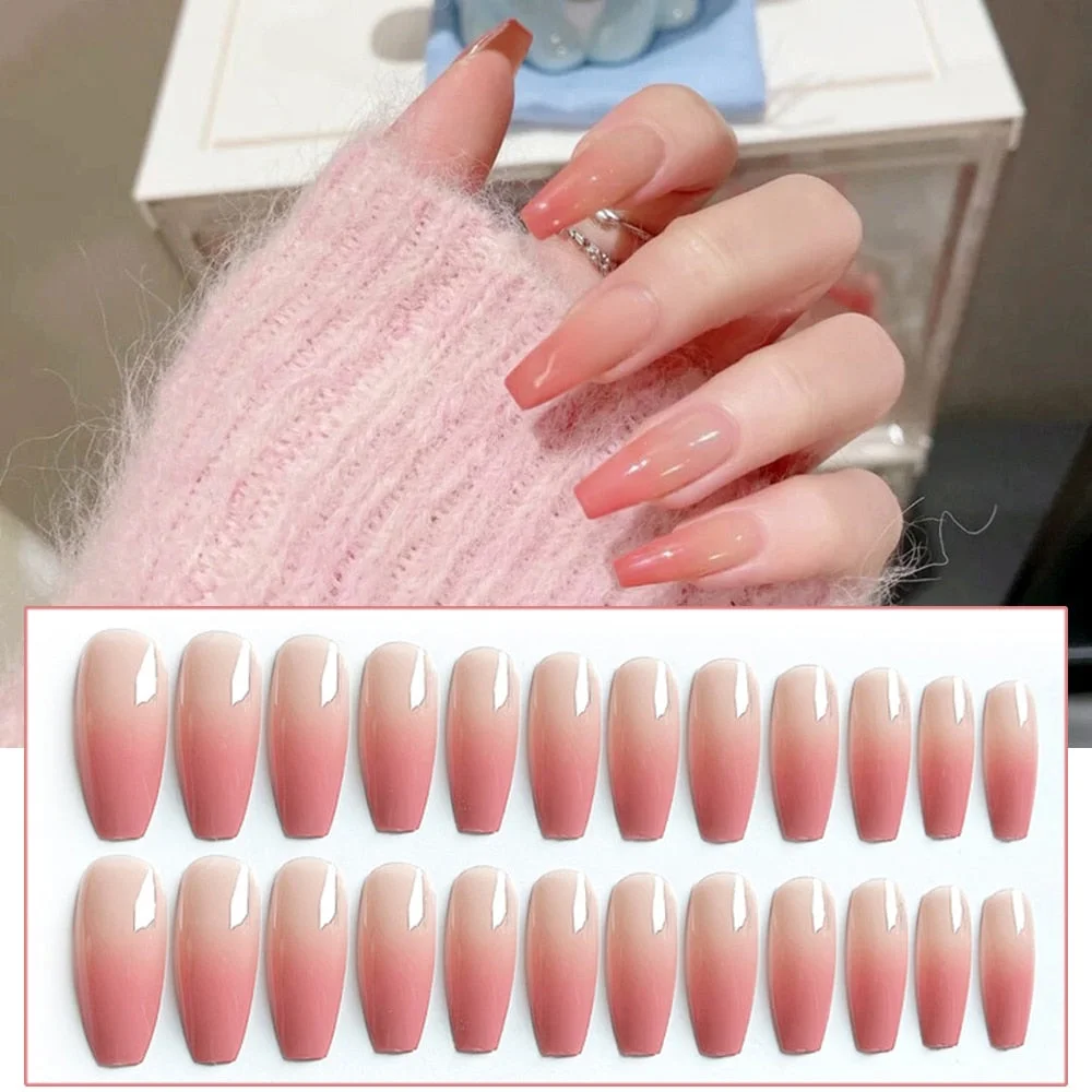 24PCS/box artificial nails with glue Gradients wear long paragraph fashion Manicure patch False nails press on for girls-Nail Inspo
