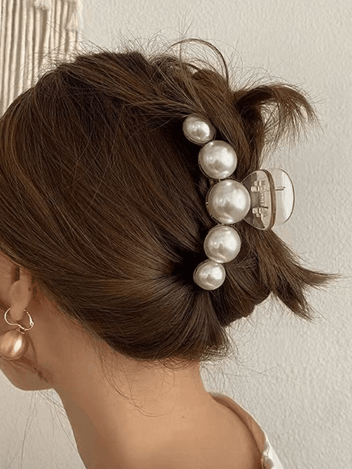 Brownm Faux Pearl Decor Large Hair Claw
