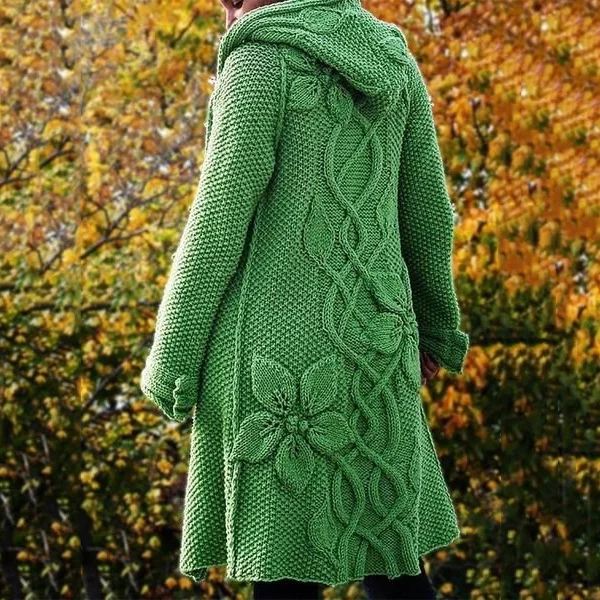 Women'S Floral Jacquard Hooded Sweater Cardigan