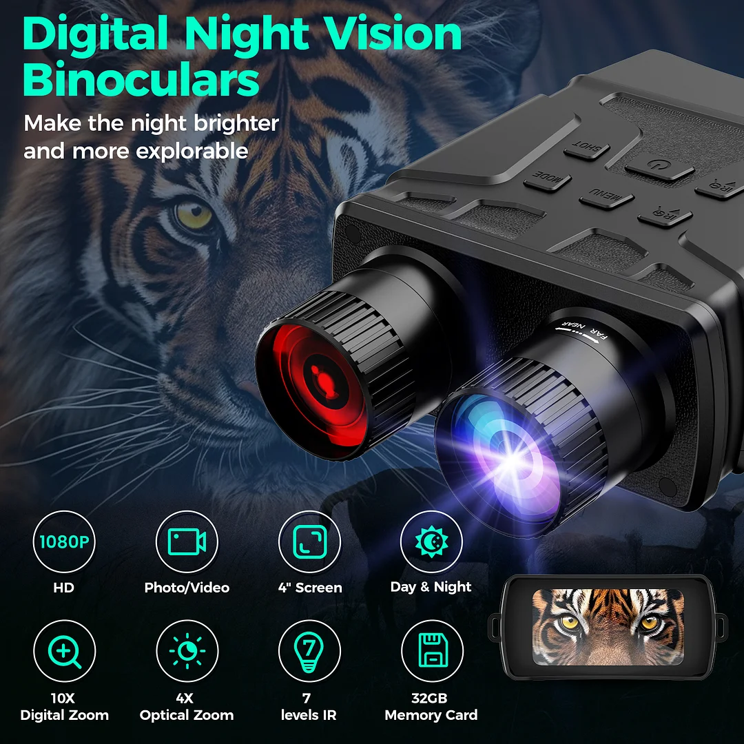 BEBANG Night Vision Goggles, 7 Level Infrared Digital Night Vision Binoculars 32GB HD Photo and Video Capture, Type-C Rechargeable