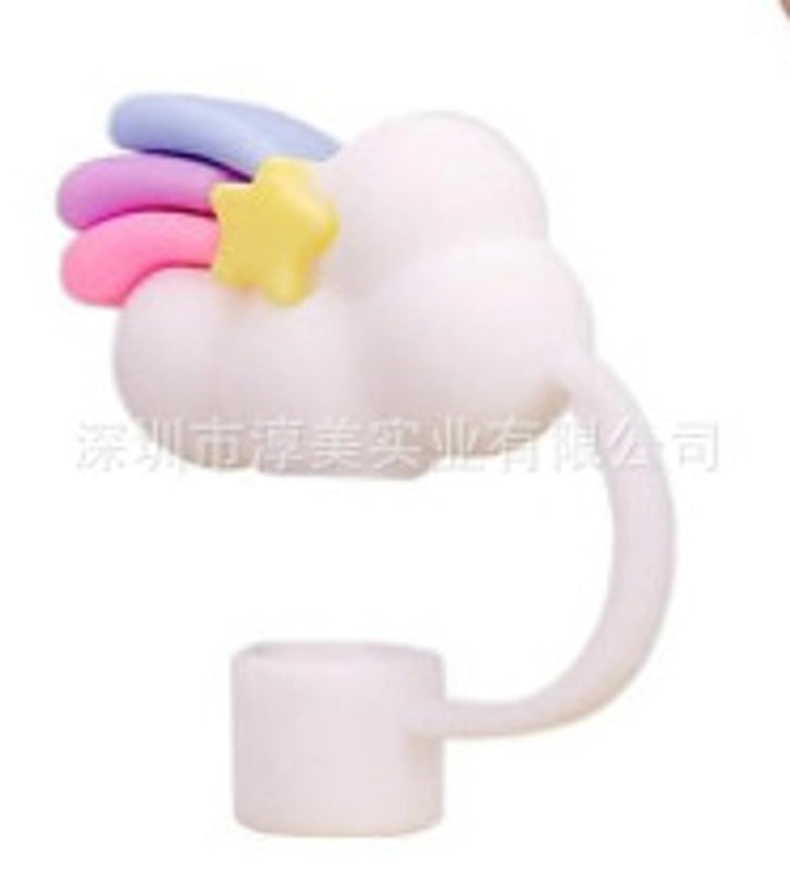 5 Pieces Silicone Straw Cap Flower Cartoon Baiyun Cup Straw Protective Cover Dust Plug 10mm