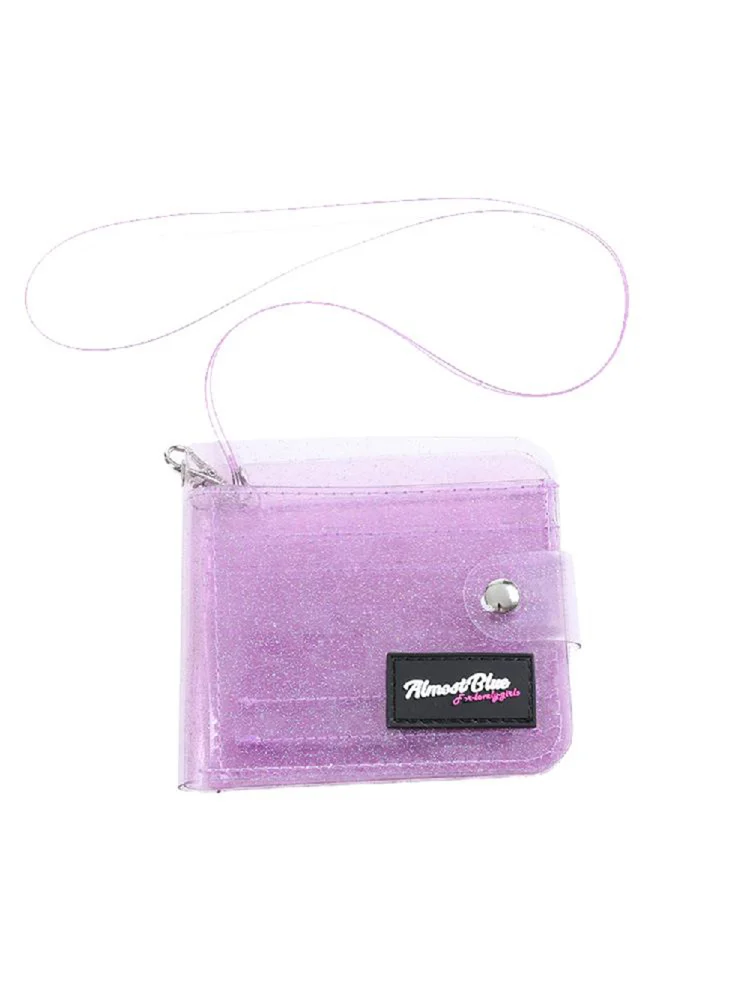 Women PVC Clear Short Purse Mini Glitter Wallet Card Holder Case (Purple)