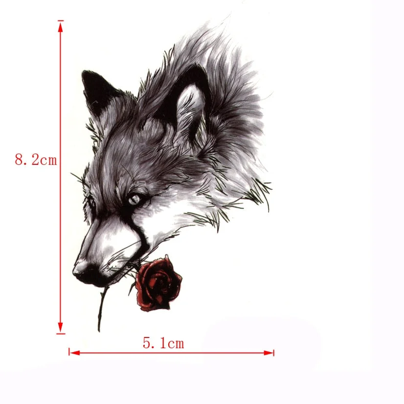 Wounded lonely wolf Waterproof Temporary Tattoos Men Sad Animal Temporary Tattoo tatouage Rose fake tattoo sleeve tatoo sticker