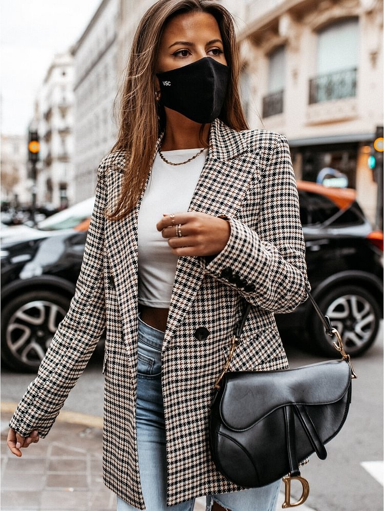 Autumn Plaid Women's Blazer Suits Vintage Lapel Tweed Suits Jackets Casual Office Ladies Chic Slim Blazers Chaqueta Demujer - BlackFridayBuys