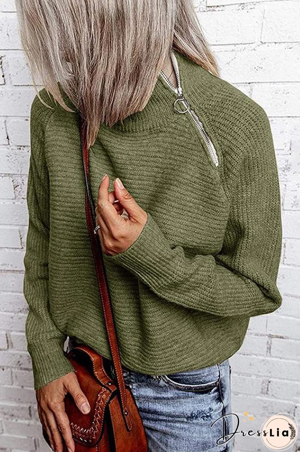 Zipper High Collar Sweater