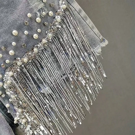 Elegant High-Waist Denim Shorts for Women - Summer 2025 Zara Look with Embellished Fringe Design
