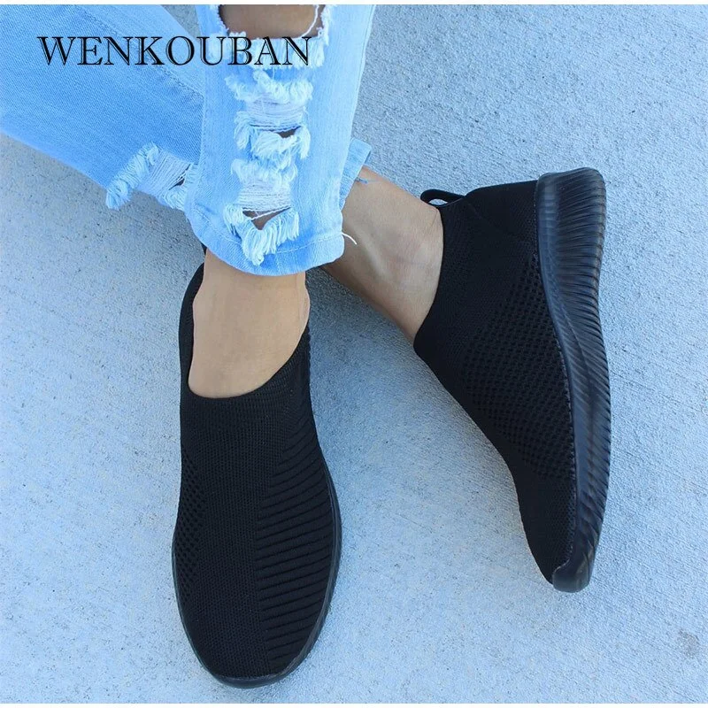 Women Sneaker Air Mesh Soft Female Knitted Vulcanized Shoes Casual Slip On Ladies Flat Shoes Walking Footwear Women Shoes 2021