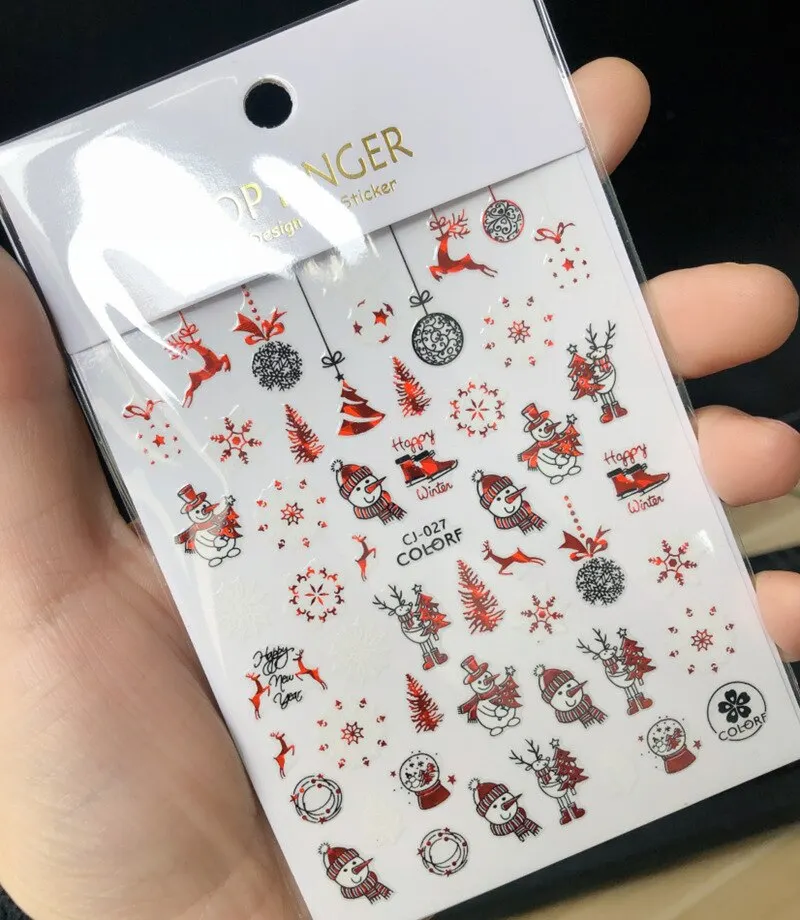 1PC 3D Nail Stickers Christmas Self-Adhesive Slider Sparkly Gold Red Snowflake Nail Art Decorations Decals Manicure Accessories-Nail Inspo