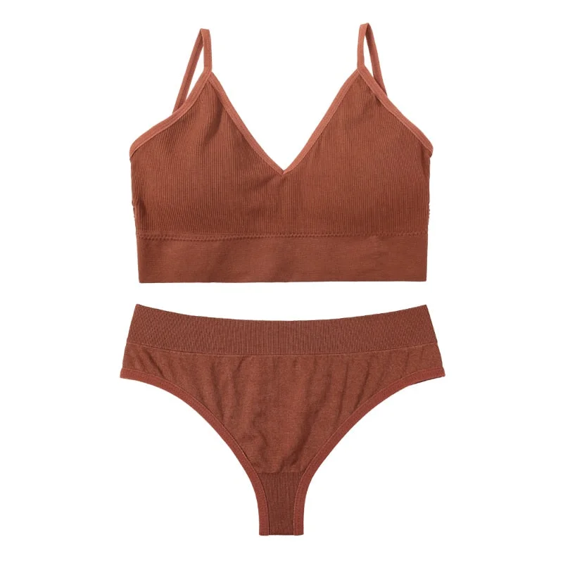 Women Push Up Bra Set Sexy Thong Low Waist Panties Meet'r Wire Free Bralette Lingerie Pad Brassiere Cotton Female Underwear Set