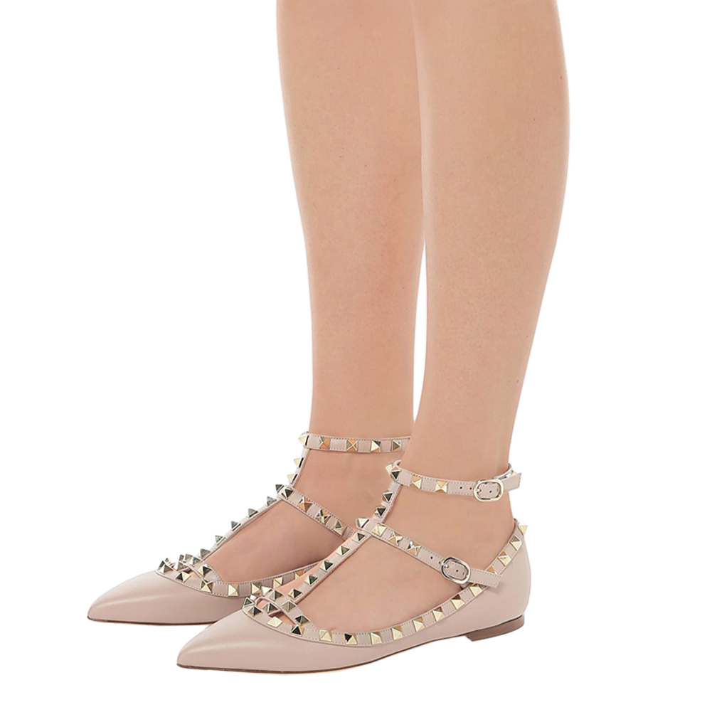 Women's Flats With Double Buckles Fashion Sexy Rivets Rockstud Daily Pointed Toe Ballet Matte Shoes-vocosishoes