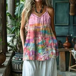 Women's Retro Cancer Awareness Ribbon Gradient Art Linen Art Linen And Cotton Camisole - Image 2