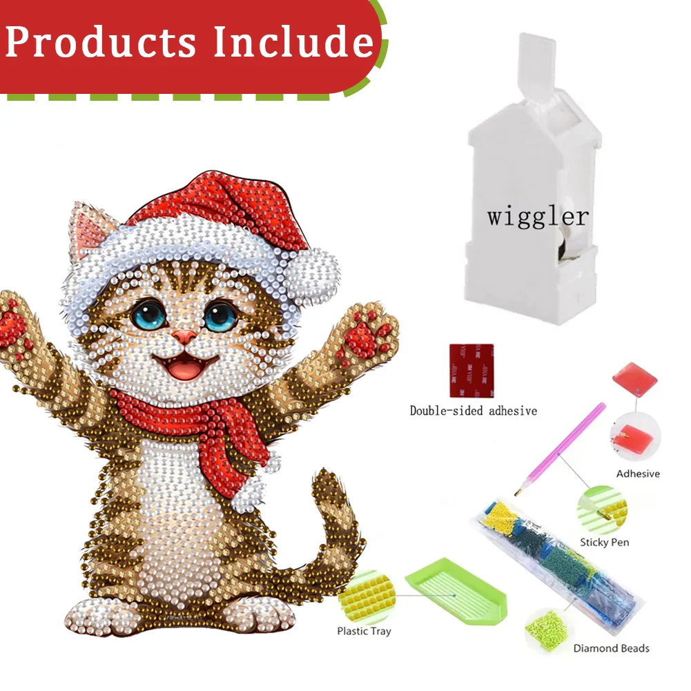 Xmas Acrylic Shaking Head 5D DIY Diamond Art Tabletop Decorations for Home (Cat)