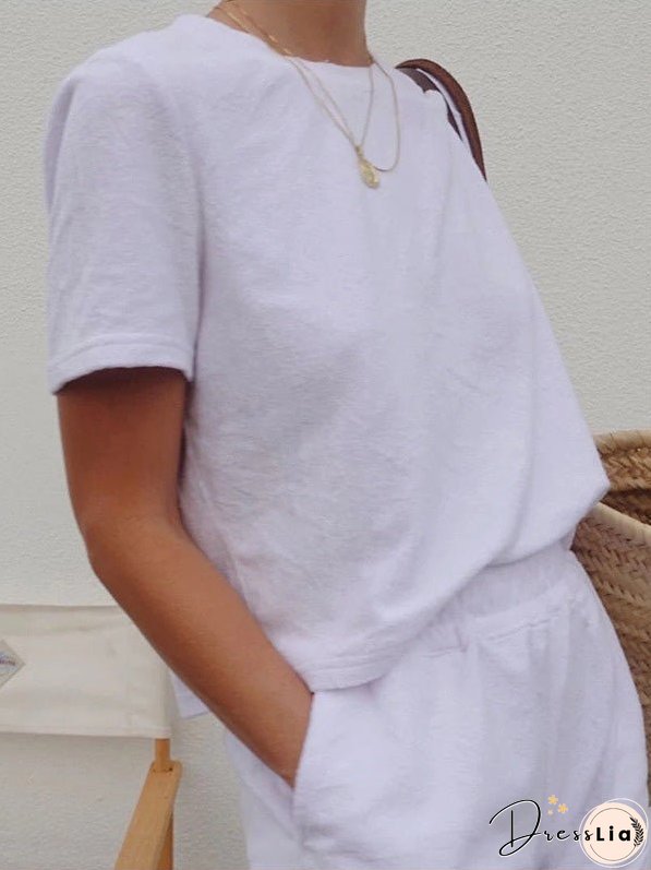 Sets Solid Simple T-Shirt & Shorts Two-Piece Set for Women