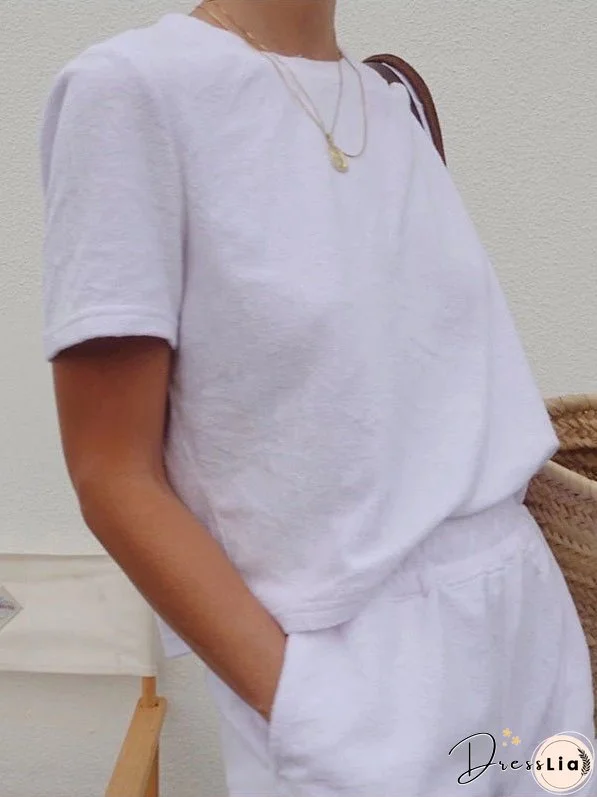 Sets Solid Simple T-Shirt & Shorts Two-Piece Set for Women