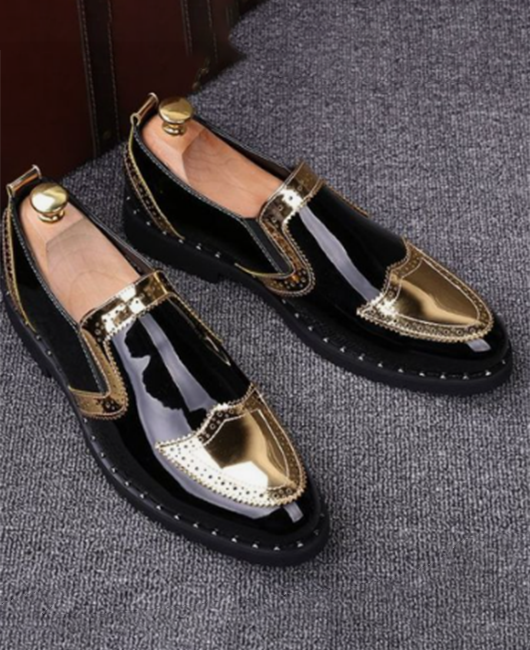 Business Pointed Toe Patent Leather Colorblock Loafer Shoes Okaywear