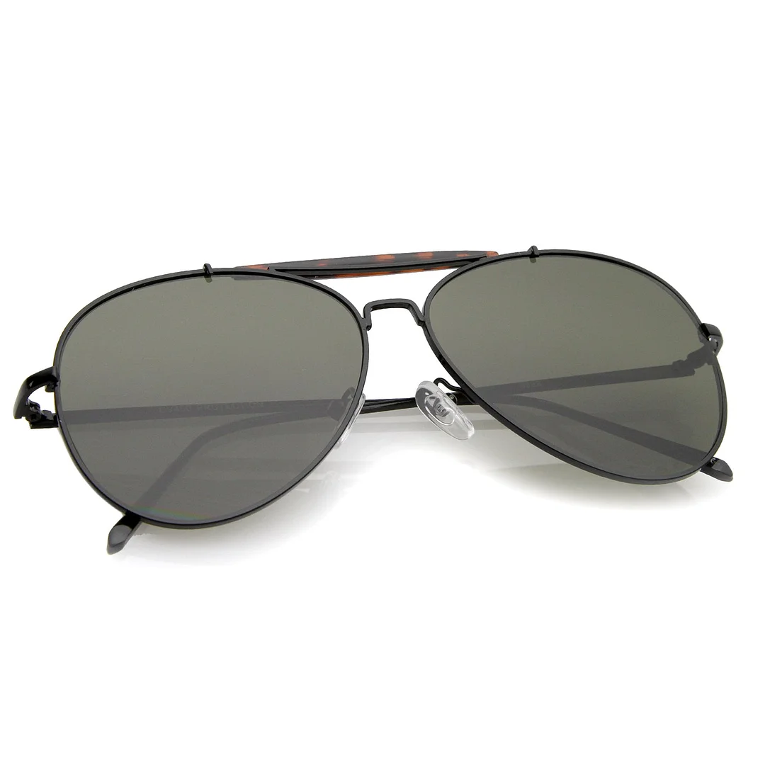 Classic Metal Double Nose Bridge Slim Temple Super Flat Lens Aviator glasses 57mm