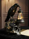 Resin Crow Skull Lamp Gothic Crow Night Light Handcrafted Retro Skull Lamp