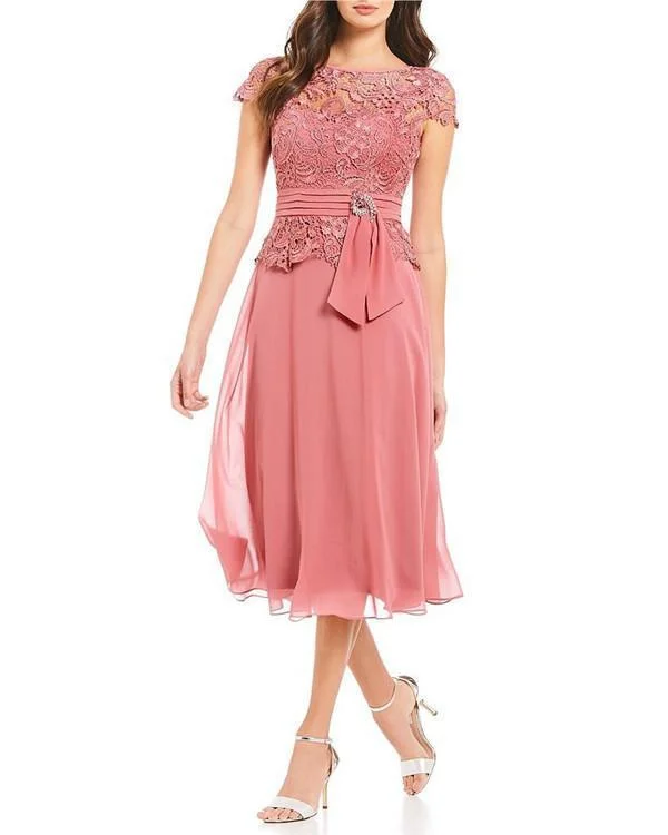 Women's Elegant Solid Lace Chiffon Mini Dress