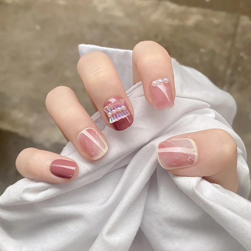 24pcs press on nails Butterfly Decoration Wear Long Paragraph Fashion Manicure Patch False Nails Save Time Wearable Jelly Nails-Nail Inspo