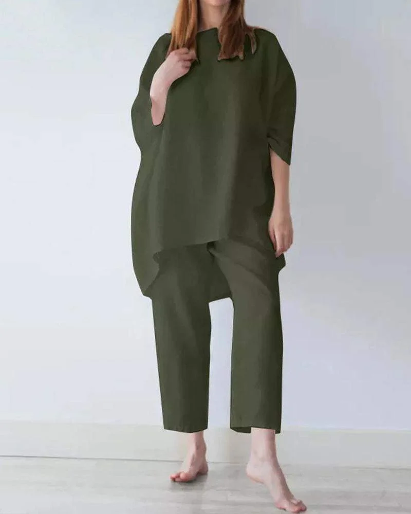 Fashion Leisure Solid Color Cotton Linen Suit