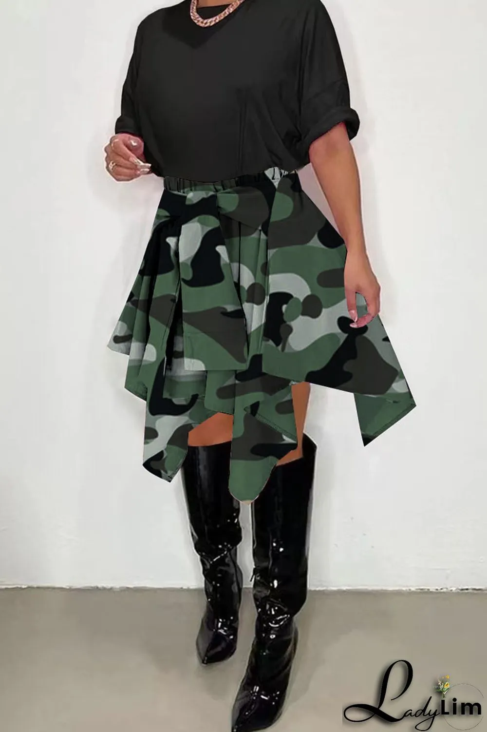 Pink Casual Street Print Camouflage Print Asymmetrical High Waist Type A Full Print Bottoms