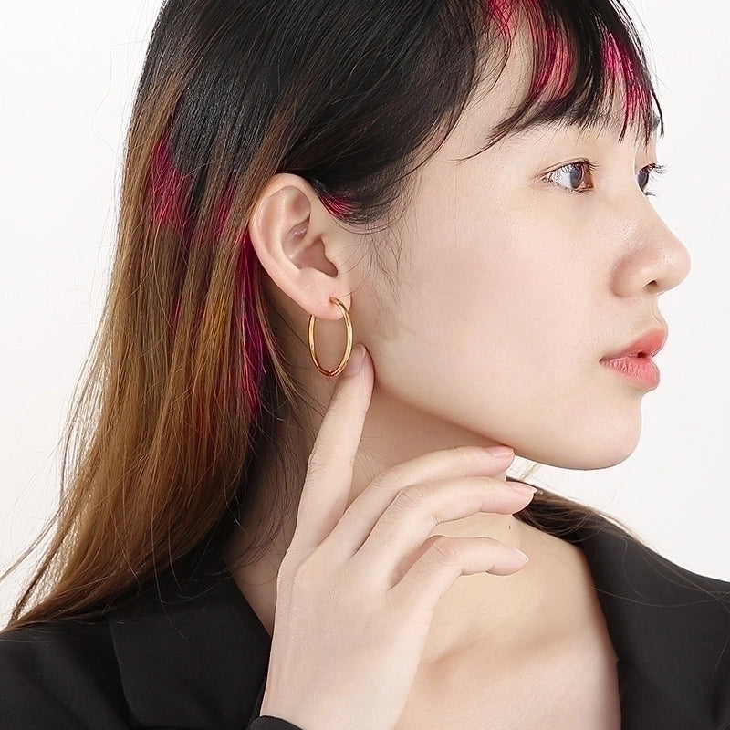 1 Pair Streetwear Solid Color Titanium Steel 18K Gold Plated Hoop Earrings