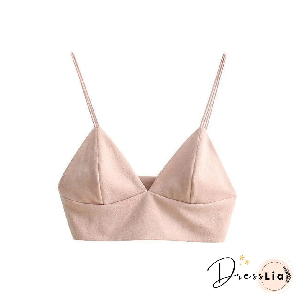 Bralette Crop Top Summer Sexy Pink Strappy Suede Cami Camisole Women Tops