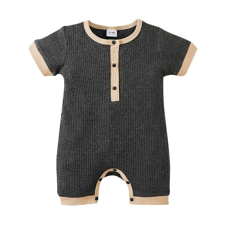 2021 Baby Summer Clothing Baby Girls Boys Short Sleeve Jumpsuit Summer Fashion Contrast Color Round Neck Single-breasted Romper