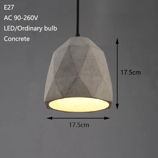 Retro Loft Concrete Pendant Light E27 LED Industrial Deco Hanging Lamp Cement With 5 Styles For Kitchen Bedroom Living Room Cafe