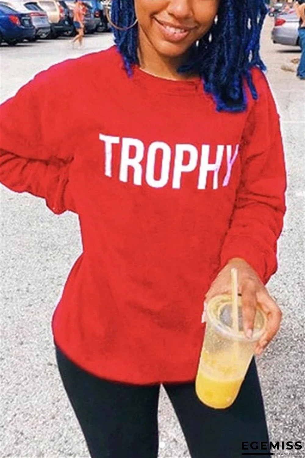 Red Casual Sports Positioning Printed Letter Long Sleeve Top | EGEMISS