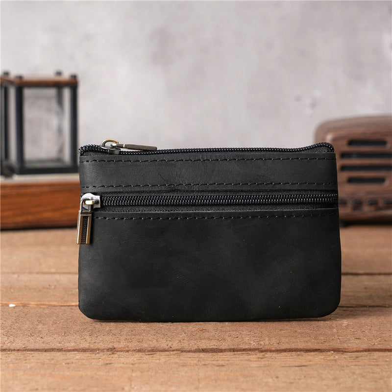 1124 Boys And Girls Genuine Leather Coin Purse Cowhide Crazy Horse Brown Brown Zipper Coin Bag Vintage Outlet