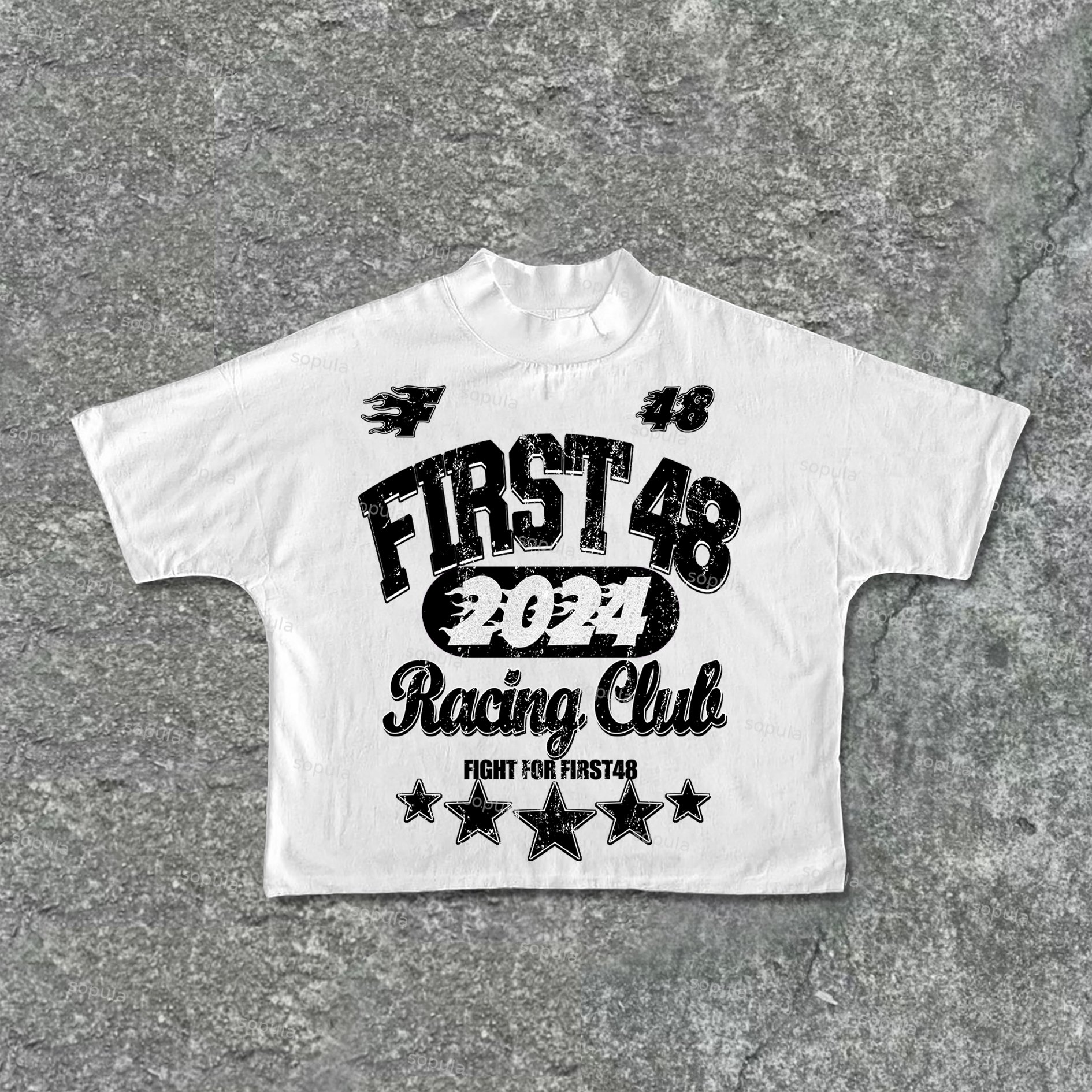 Sopula Vintage Street First48 Racing Graphic Print Cropped T-Shirts - SOPULA