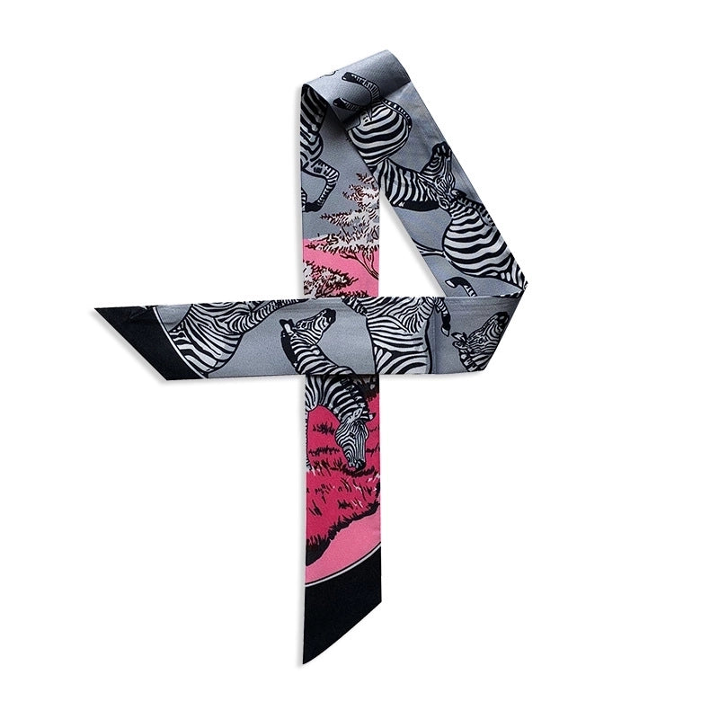 Women’s Minimalist Classic Style Color Block Satin Printing Silk Scarf