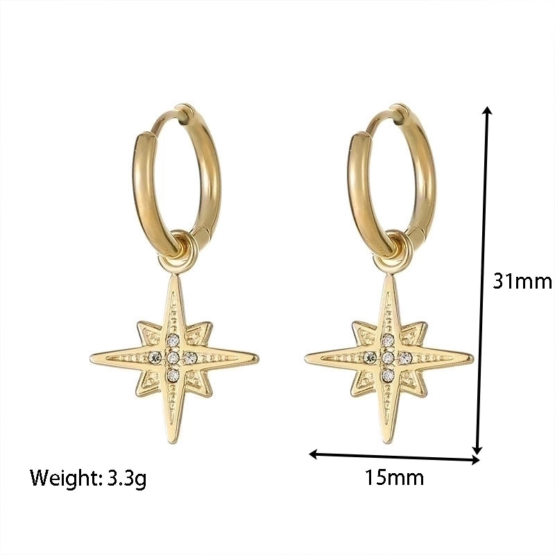 1 Pair Retro Circle Star Inlay 304 Stainless Steel Rhinestones Gold Plated Drop Earrings