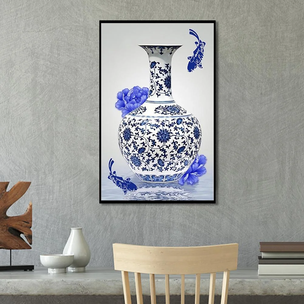 Diamond Painting - Partial Special Shaped Drill - Blue and white porcelain(40*60cm)