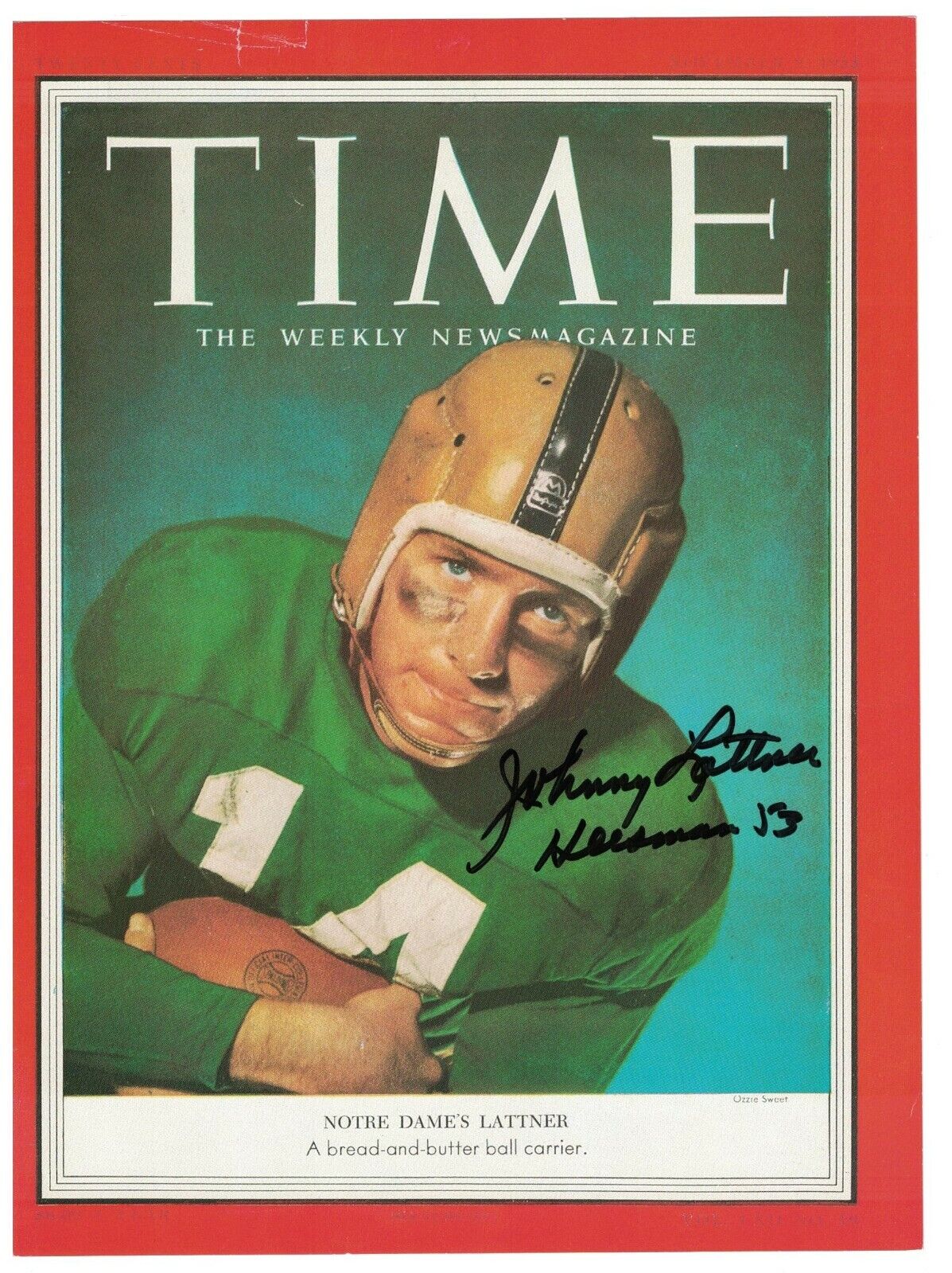 Johnny Lattner Signed Autographed 8 x 11 Photo Poster painting Notre Dame 1953 Heisman Time B