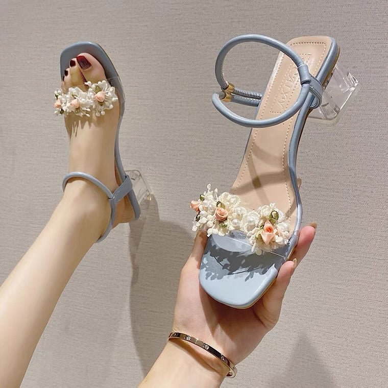 Joskaa  2022 Women Shoe Sandals Designer Flower Embroider Casual Slipper Luxury High Heel Pumps