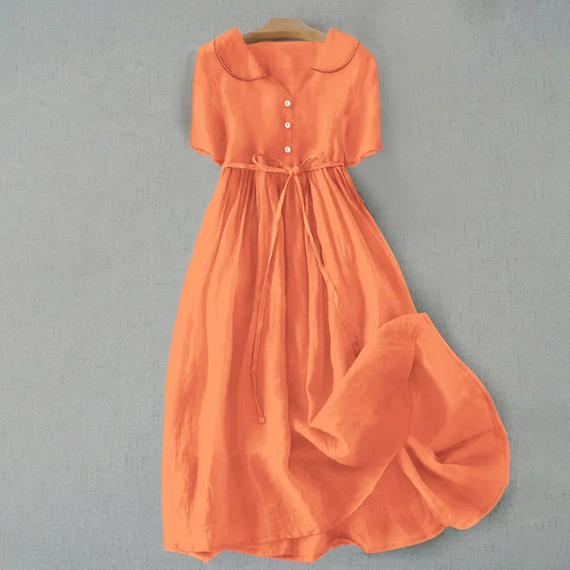 Vintage Literary Simple Cotton Loose Midi Dress