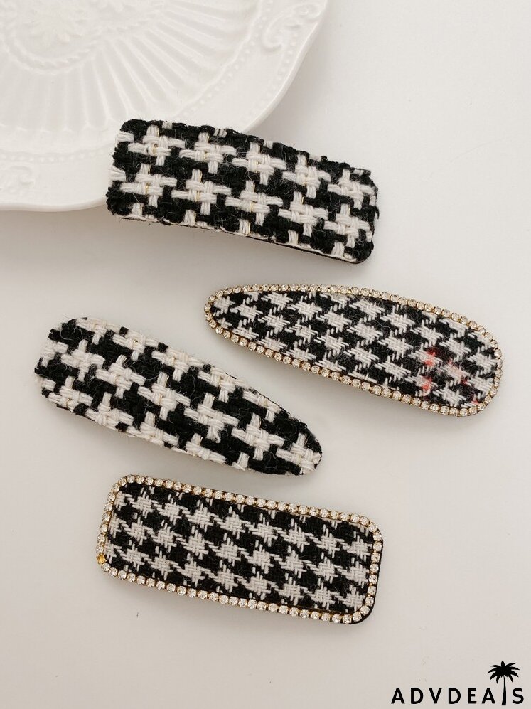 4pcs Houndstooth Print Hair Clip