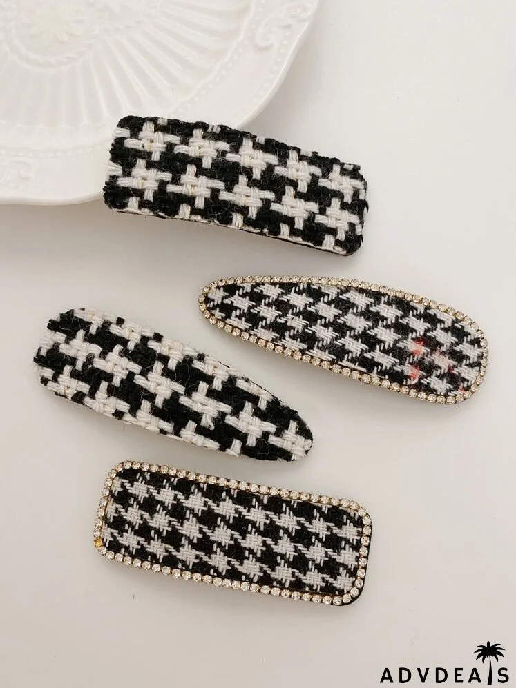 4pcs Houndstooth Print Hair Clip
