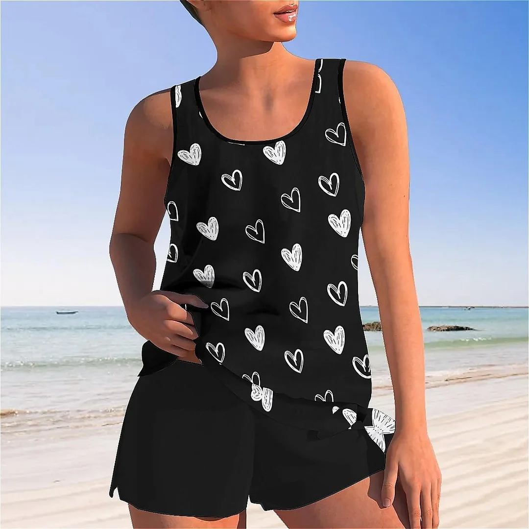 Bowknot Heart,Love,Valentine's Day Mid Waisted Tankini Set - Plus Size Available