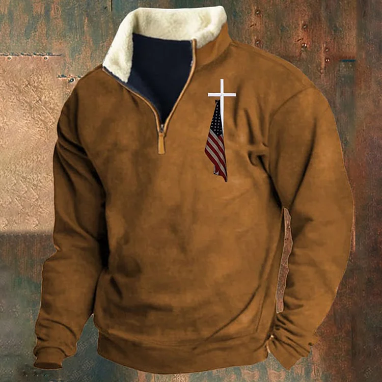 Comstylish Men's Retro Outdoor Cross Standing Neck Sweatshirt