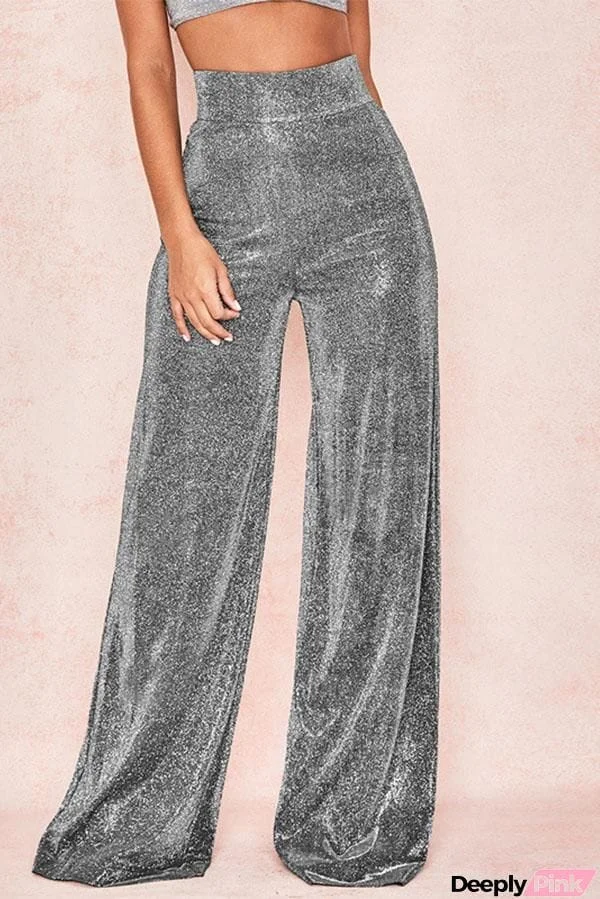 Loose High Waist Shiny Wide-leg Pants