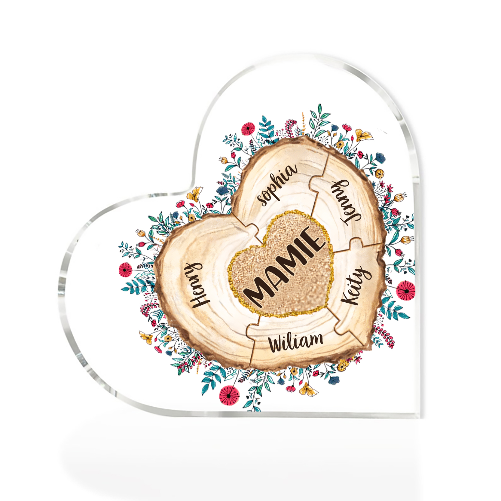 À ma Maman/Mamie - Plaque Acrylique Morceaux de coeur 6 Prénoms Personnalisés