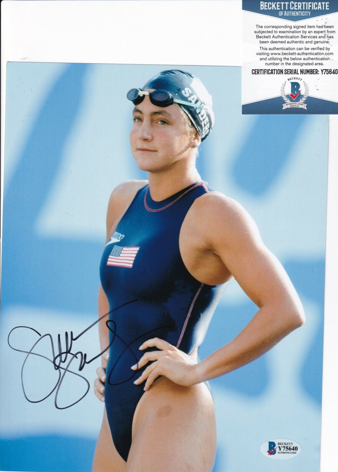 SUMMER SANDERS signed (USA OLYMPICS) SWIMMING Stanford 8X10 Photo Poster painting BECKETT Y75640