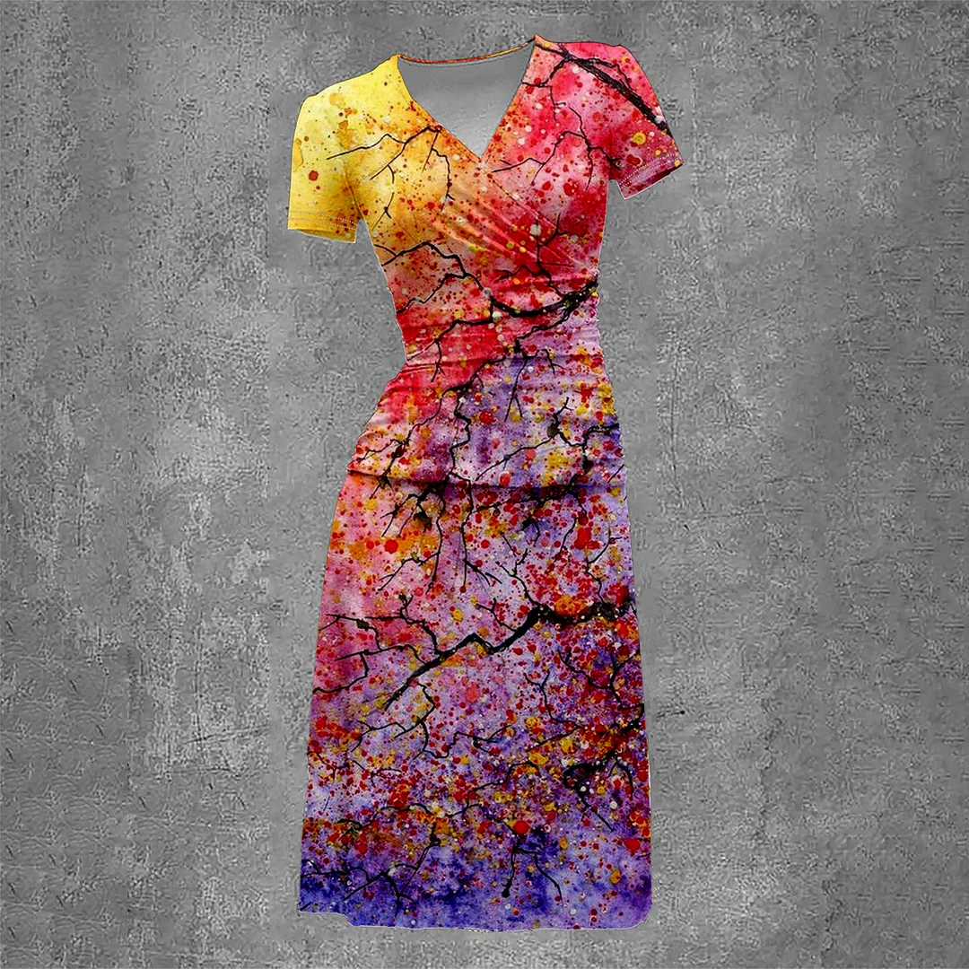 Women's Colorful Canvas Printing Vintage Two-Piece Maxi Dress