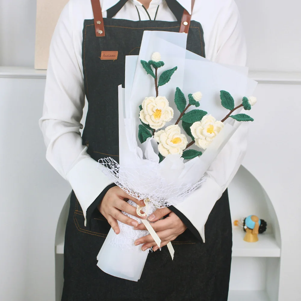 Romantic and Lasting Handwoven Camellia Bouquet Home Decor