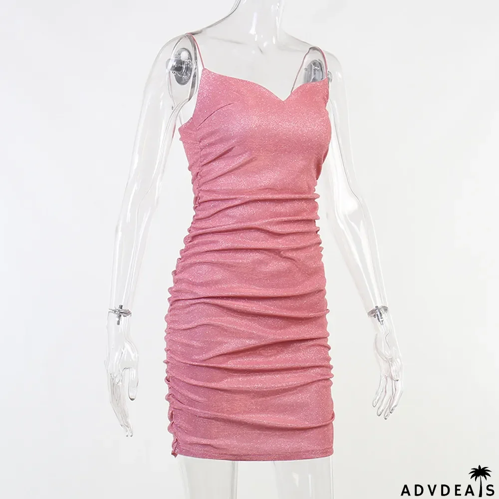 Sexy Ruched Spaghetti Strap Night Club Dresses